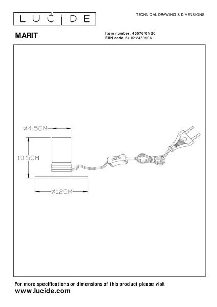 Lucide MARIT - Tischlampe - 1xE27 - Schwarz - Technisch
